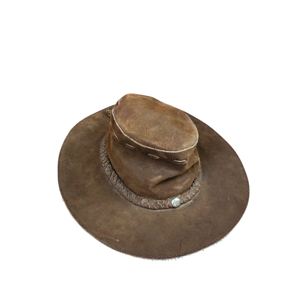Banana Republic Vtg Klondike Leather Outback Cowboy Hat Braided Band Concho S/M